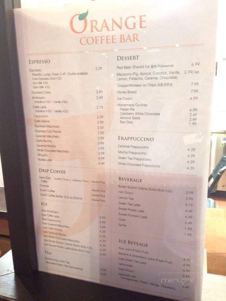 Orange Coffee Bar - Duluth, GA menu_pic