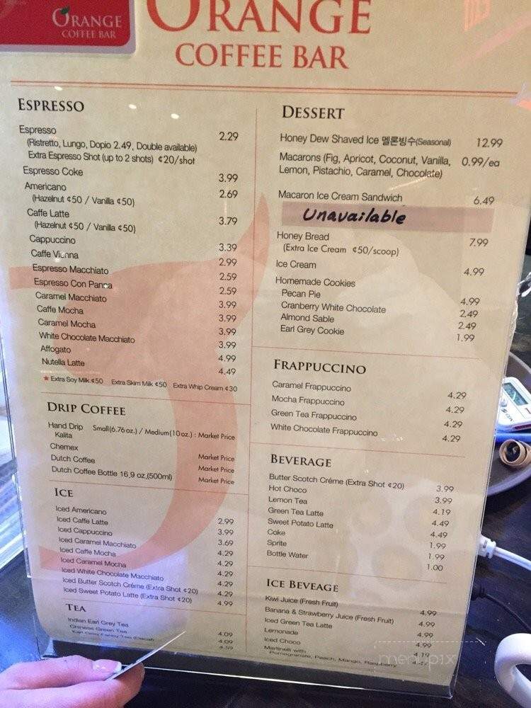 Orange Coffee Bar - Duluth, GA menu_pic