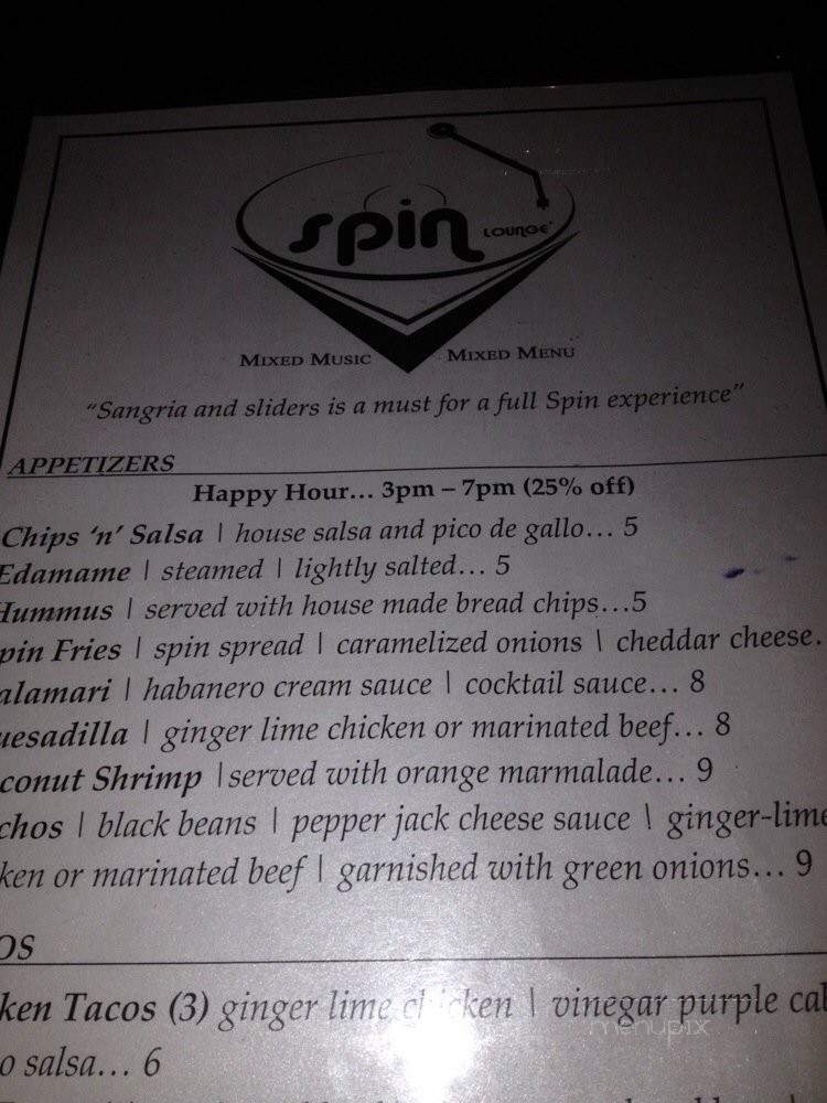 Spin Lounge - Whittier, CA menu_pic