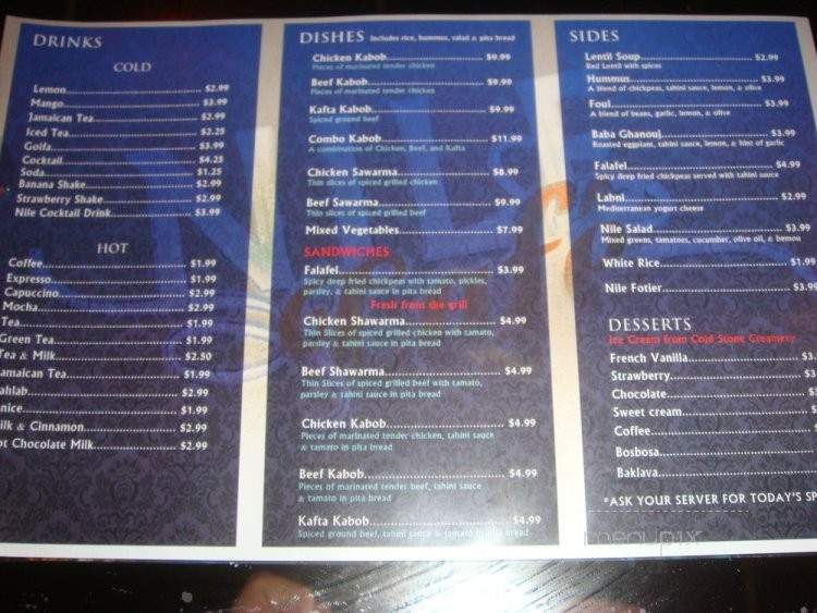 Nile Cafe - Long Beach, CA menu_pic