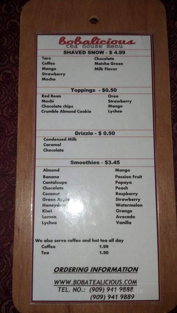 Bobalicious Tea House and Water - Rancho Cucamonga, CA menu_pic