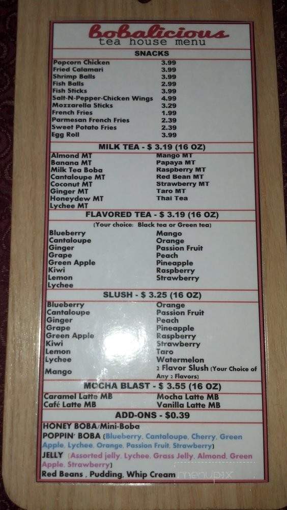 Bobalicious Tea House and Water - Rancho Cucamonga, CA menu_pic