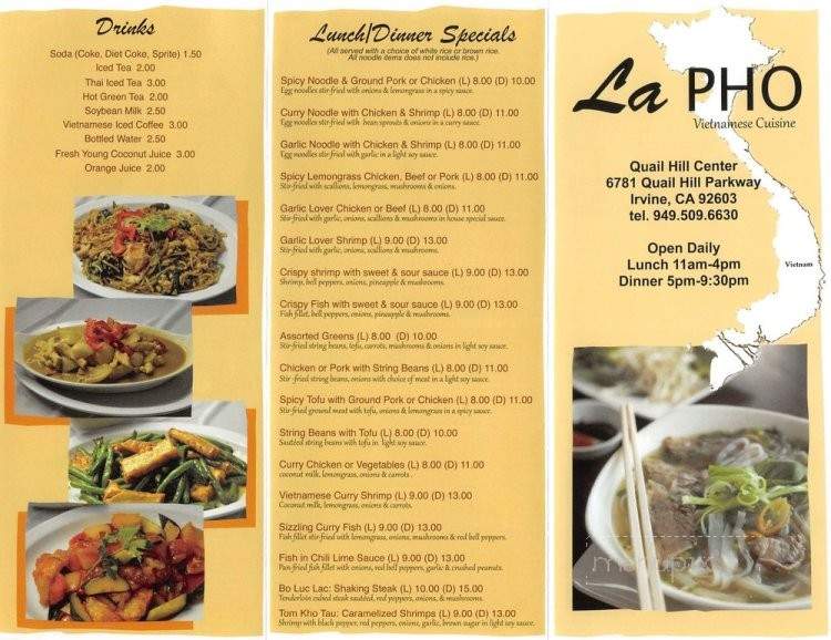La Pho - Irvine, CA menu_pic