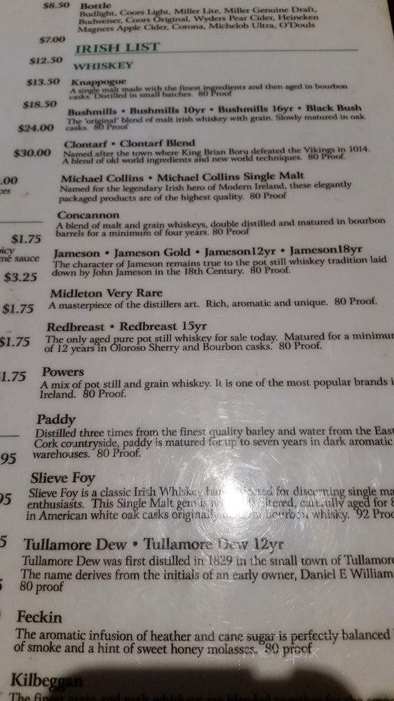 Brien O'Connors - Lakewood, CA menu_pic