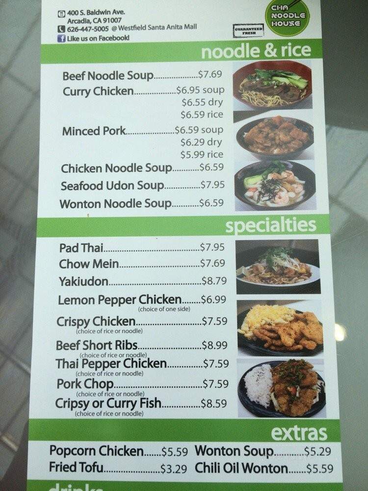 Cha Noodle House - Arcadia, CA menu_pic