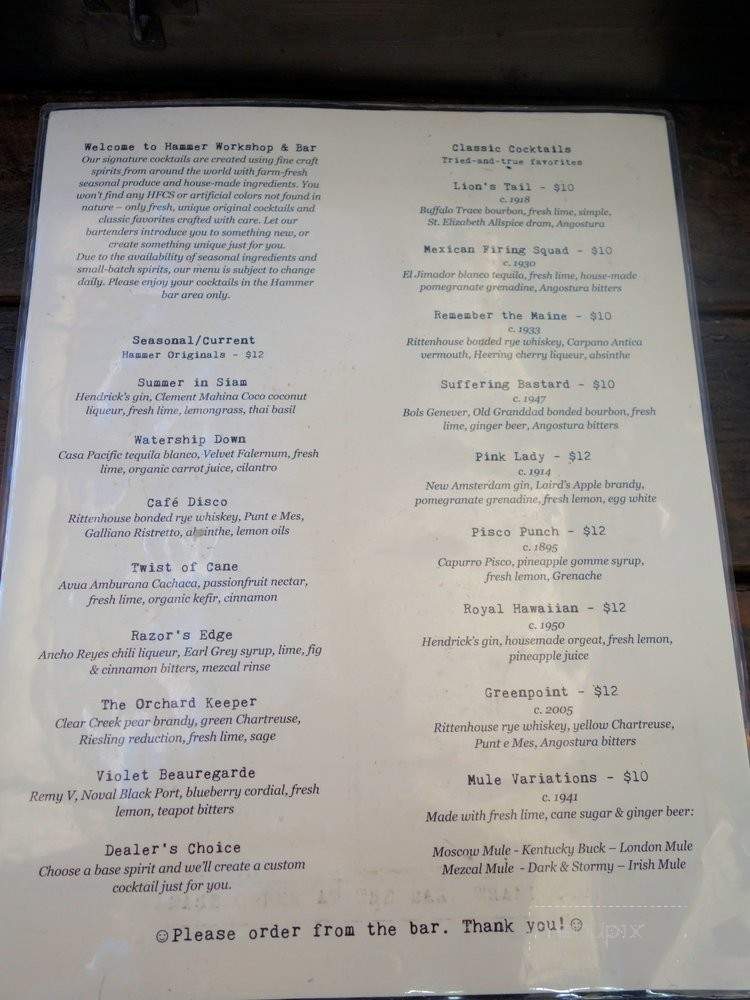 Hammer Workshop & Bar - Anaheim, CA menu_pic
