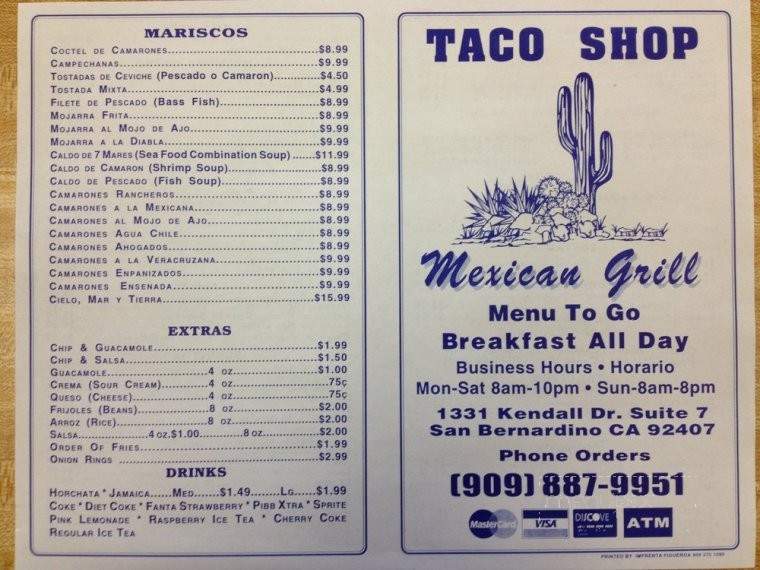 /250233276/Taco-Shop-Mexican-Grill-Menu-San-Bernardino-CA - San Bernardino, CA