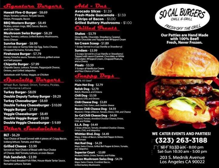 So-Cal Burgers Chill & Grill - Los Angeles, CA menu_pic