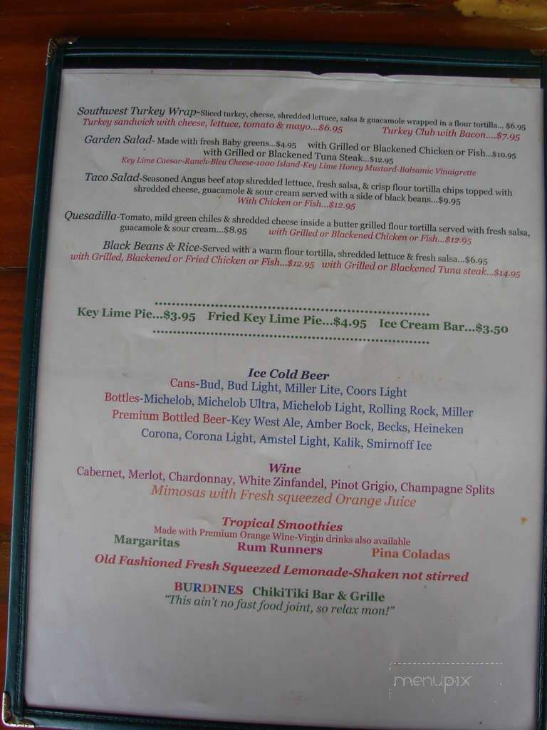Burdines Waterfront Bar & Grill - Marathon, FL menu_pic