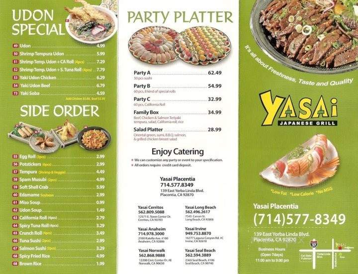Yasai Japanese Grill - Placentia, CA menu_pic
