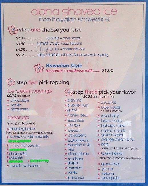 Aloha Pure Water Shaved Ice - San Pablo, CA menu_pic