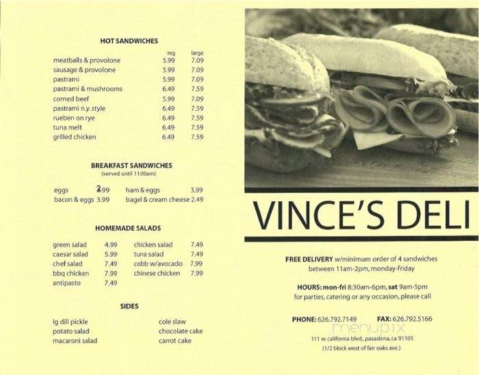 Vince's Deli - Pasadena, CA menu_pic