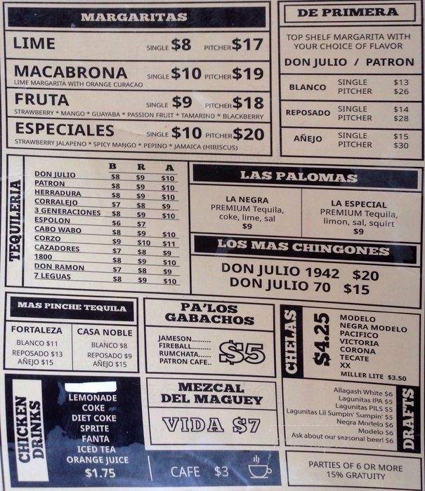 La Vaca Margarita Bar - Chicago, IL menu_pic