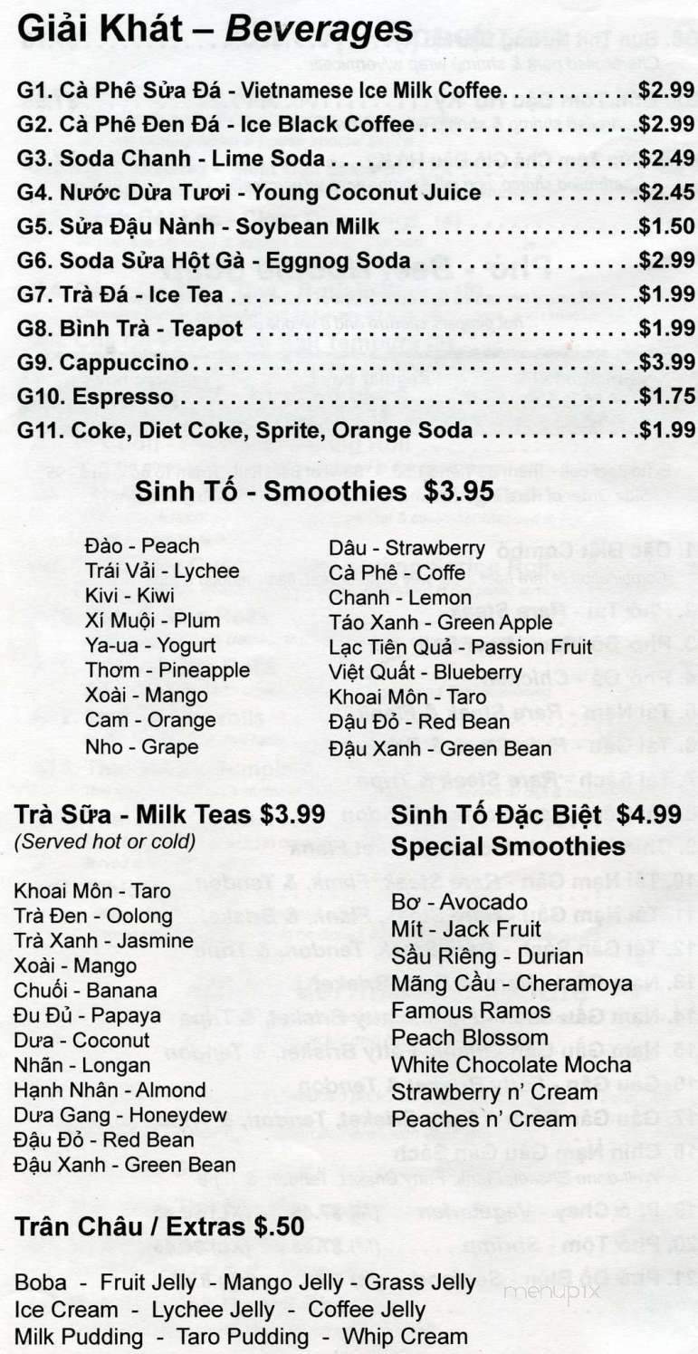 Pho Hoang Long - Marietta, GA menu_pic