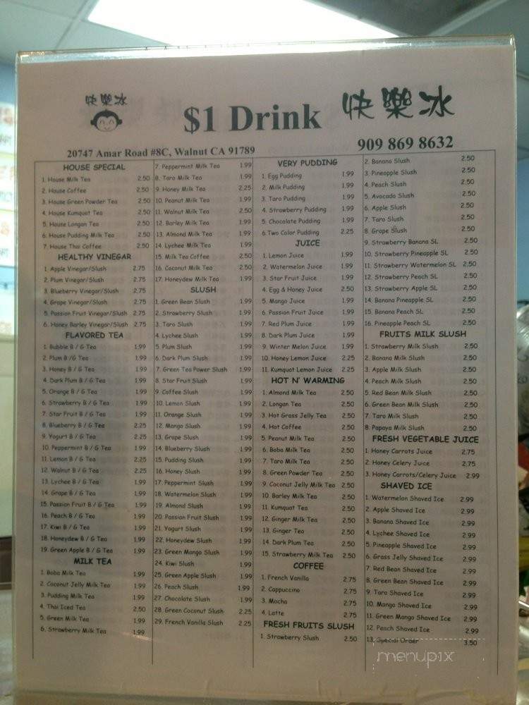 $1 Drink - Walnut, CA menu_pic