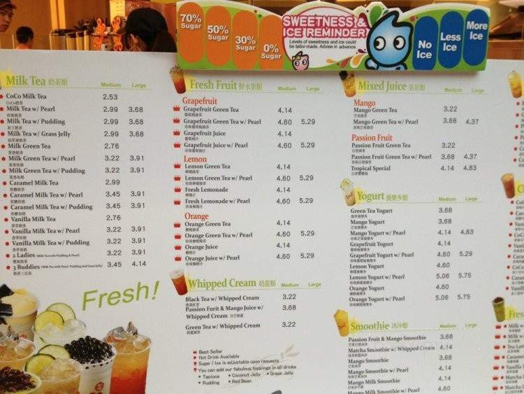 CoCo Fresh Tea & Juice - Arcadia, CA menu_pic