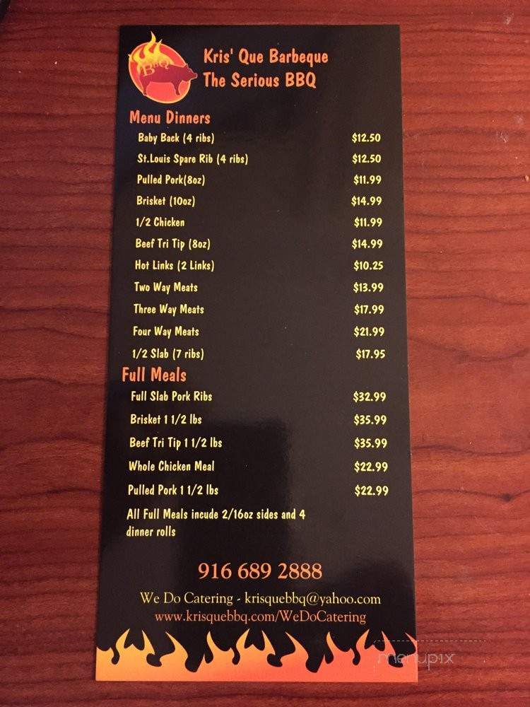 Kris's Que BBQ - Sacramento, CA menu_pic