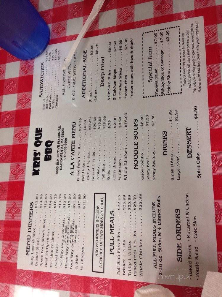Kris's Que BBQ - Sacramento, CA menu_pic
