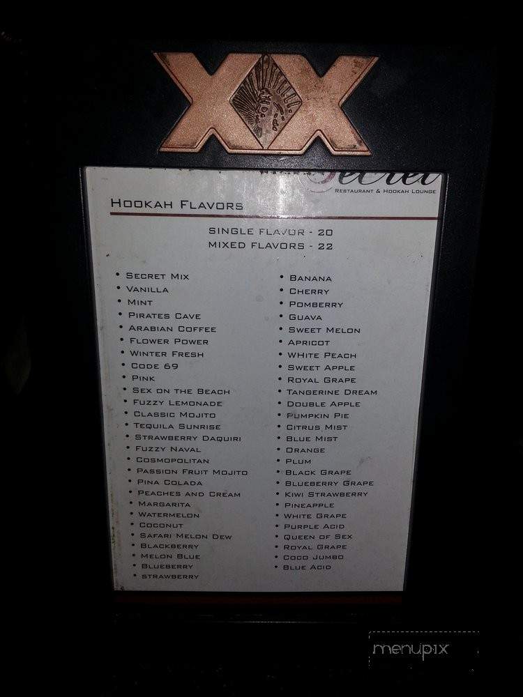 Secret Restaurant and Hookah Lounge - Los Angeles, CA menu_pic