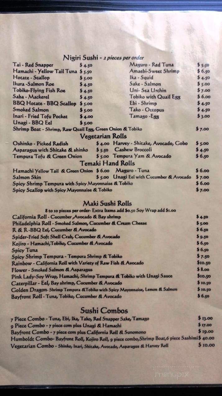 Bayfront Restaurant - Eureka, CA menu_pic