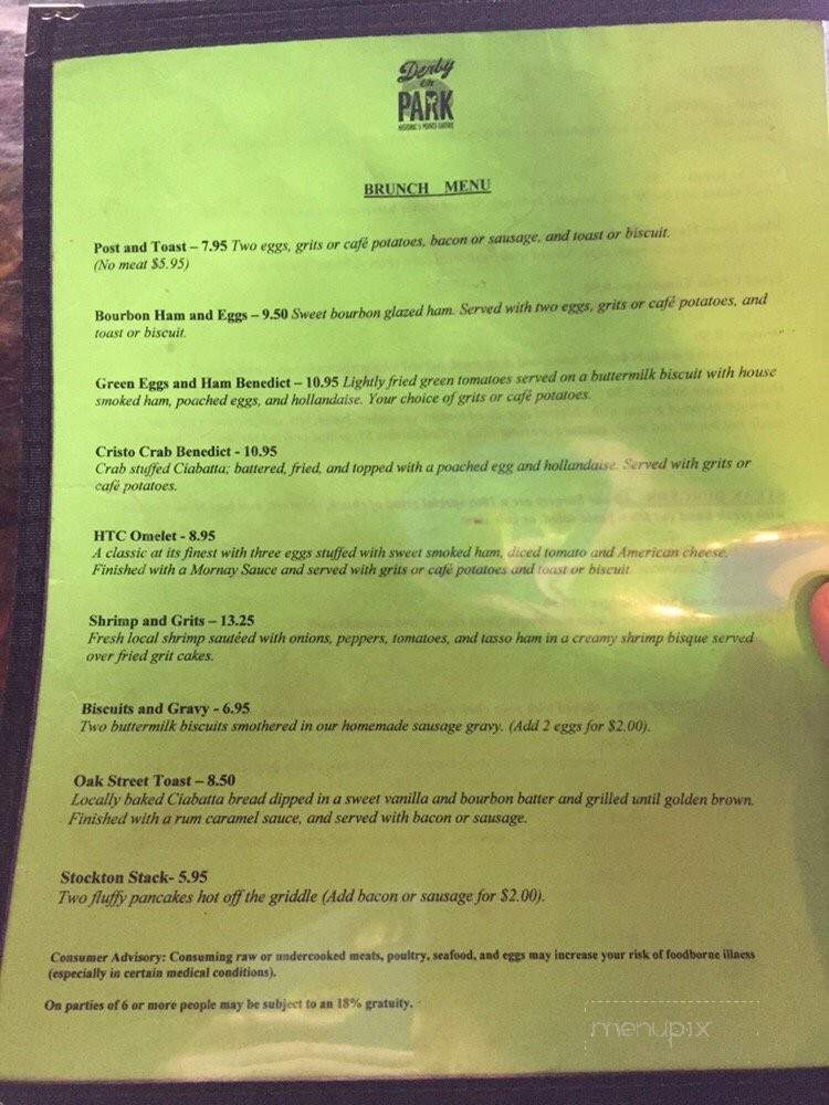 Derby on Park - Jacksonville, FL menu_pic
