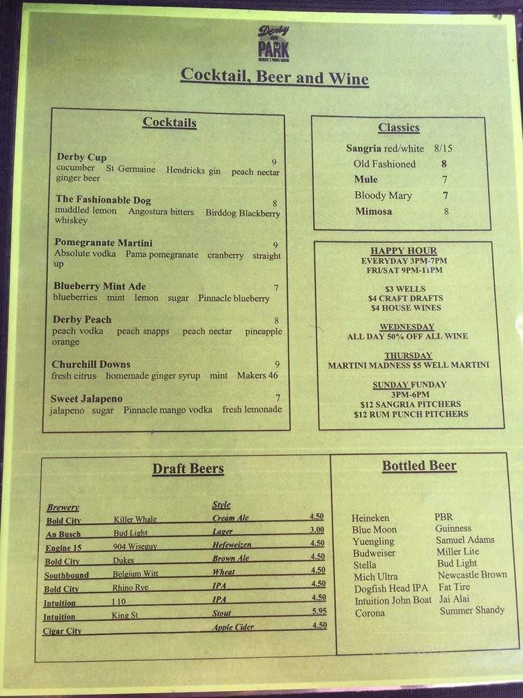 Derby on Park - Jacksonville, FL menu_pic