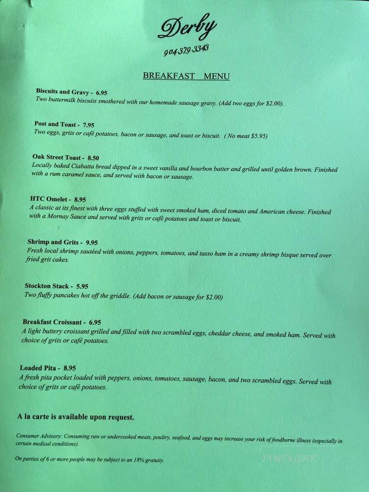 Derby on Park - Jacksonville, FL menu_pic