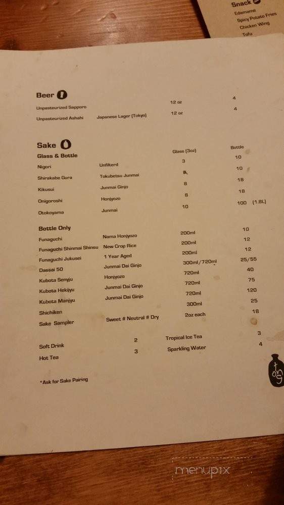 Tong Sake House - Poway, CA menu_pic