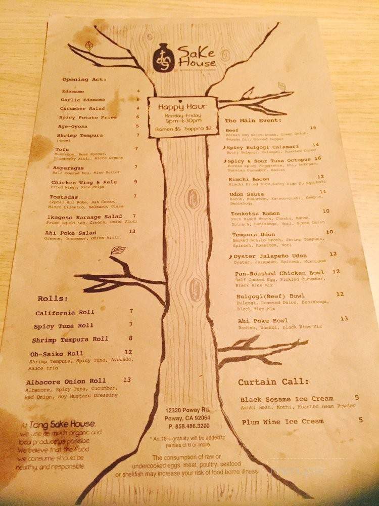 Tong Sake House - Poway, CA menu_pic