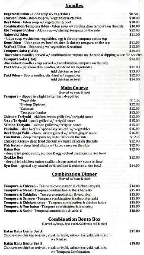 Hatsu Hana Sushi - Chicago, IL menu_pic