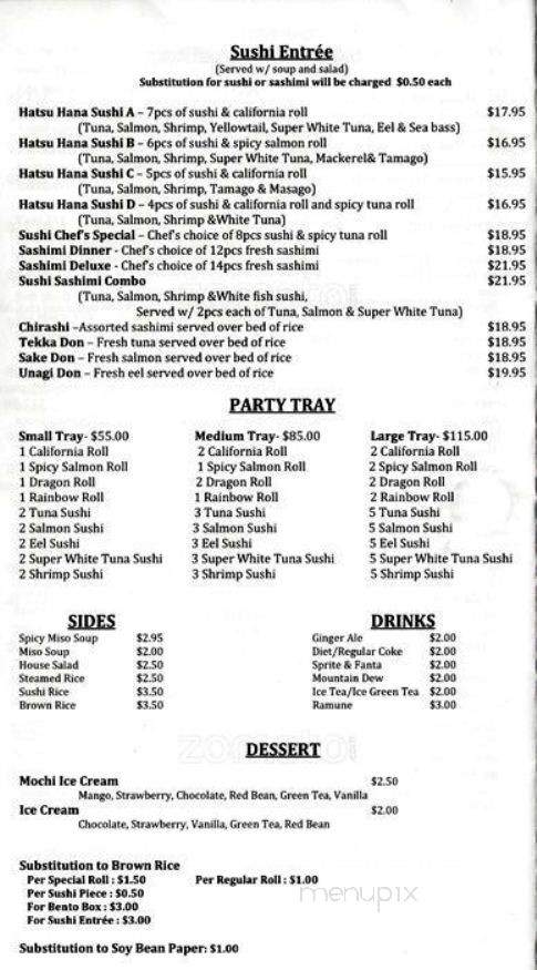 Hatsu Hana Sushi - Chicago, IL menu_pic
