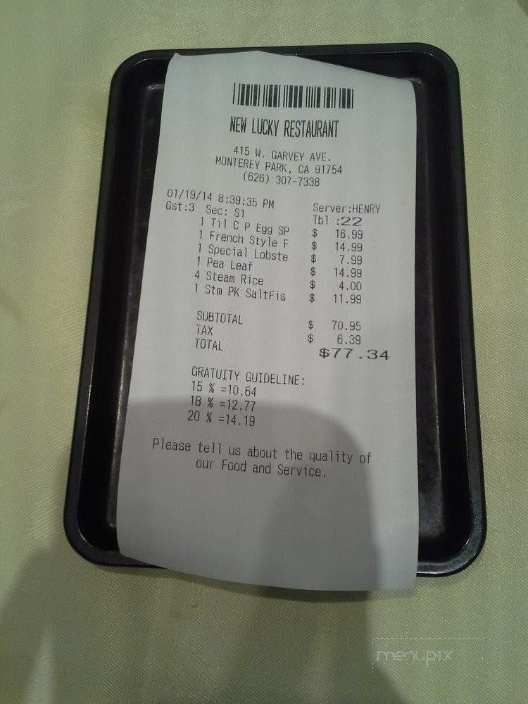 New Lucky - Monterey Park, CA menu_pic