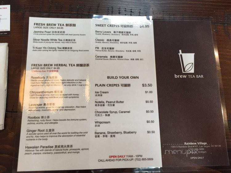 Brew Tea Bar - Las Vegas, NV menu_pic
