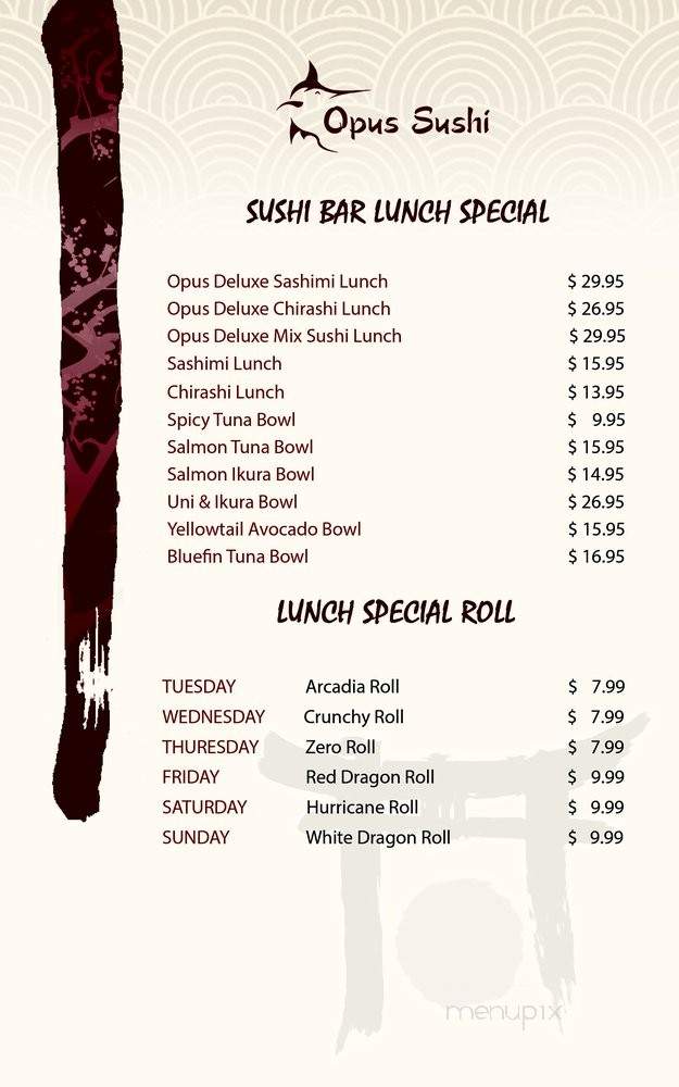 Opus Sushi - Arcadia, CA menu_pic