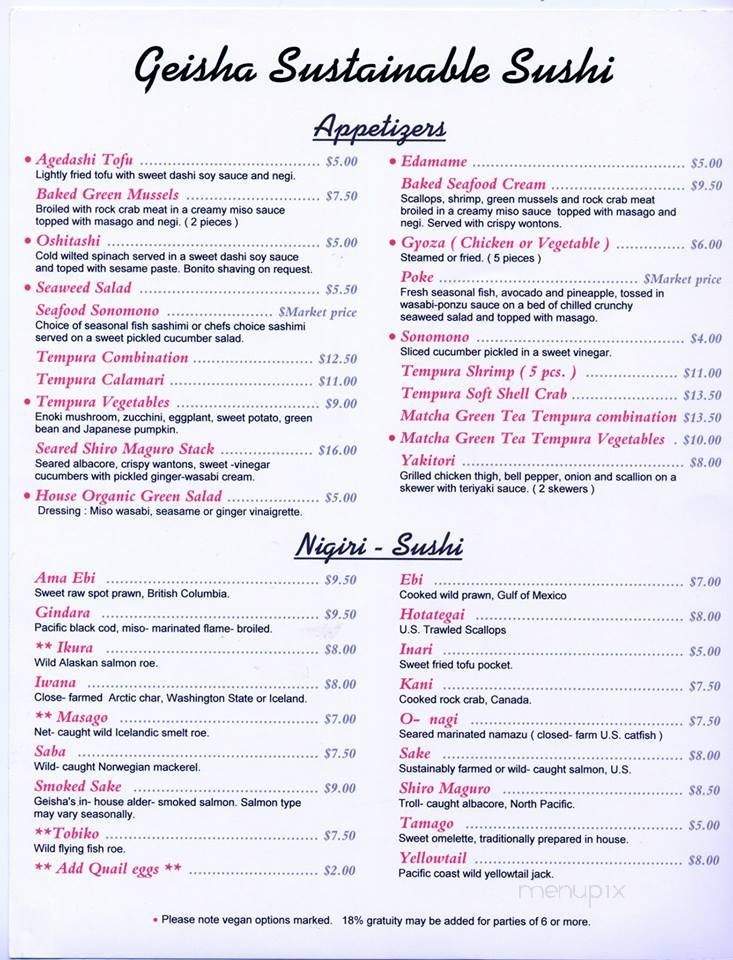Geisha - Capitola, CA menu_pic