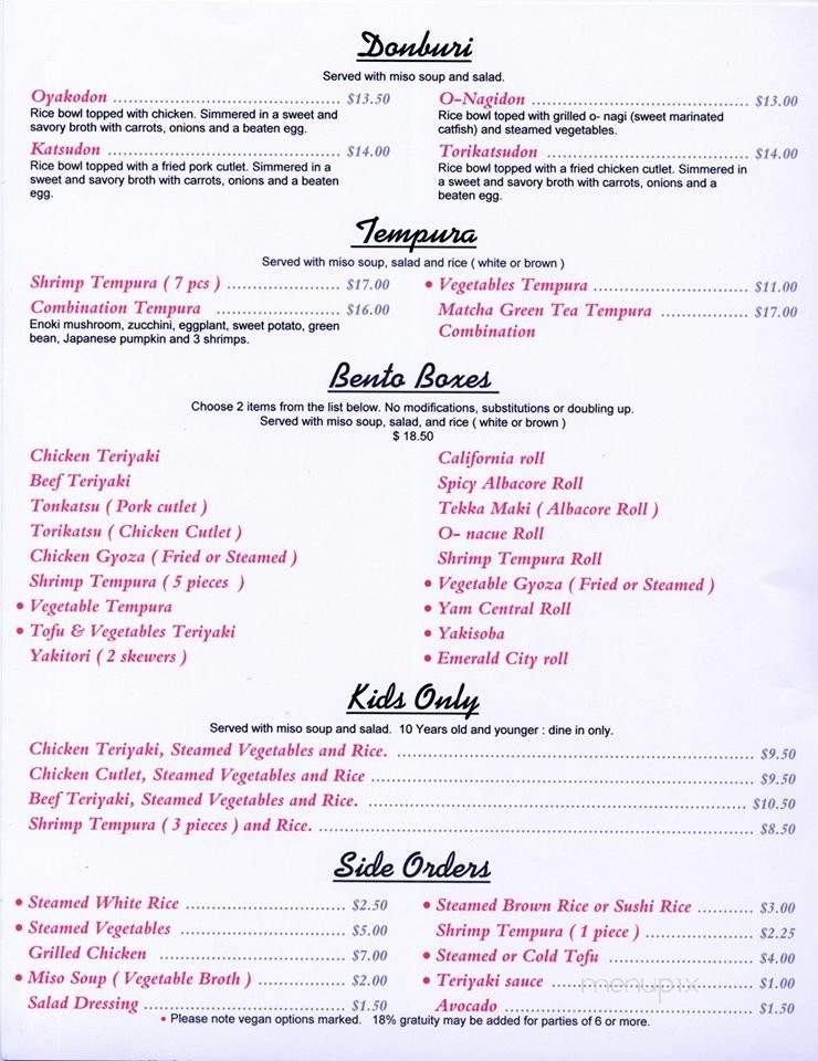 Geisha - Capitola, CA menu_pic
