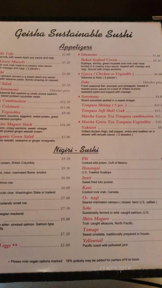 Geisha - Capitola, CA menu_pic