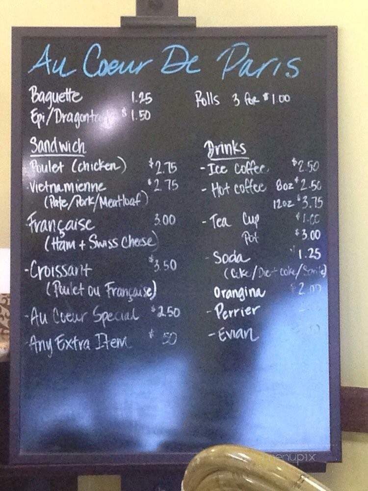 Au Coeur De Paris - Westminster, CA menu_pic