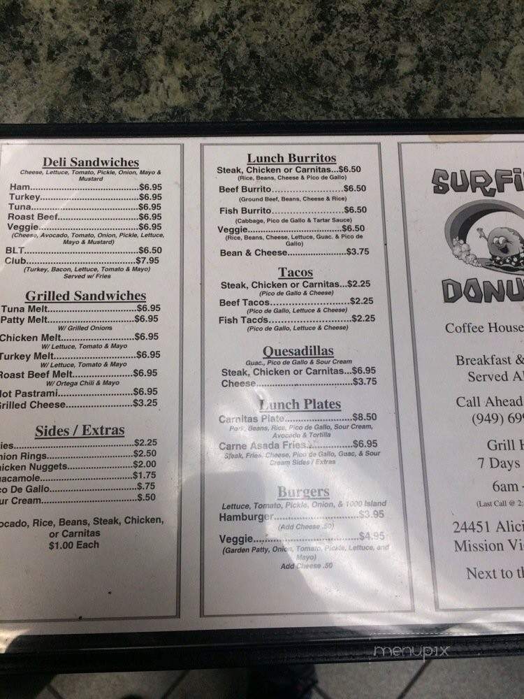 Surfin' Donuts - Mission Viejo, CA menu_pic