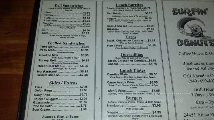 Surfin' Donuts - Mission Viejo, CA menu_pic