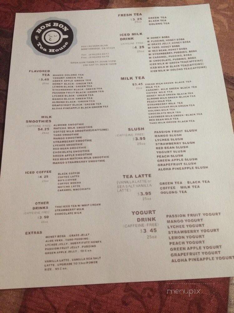 Bon Bon Tea House - Los Angeles, CA menu_pic