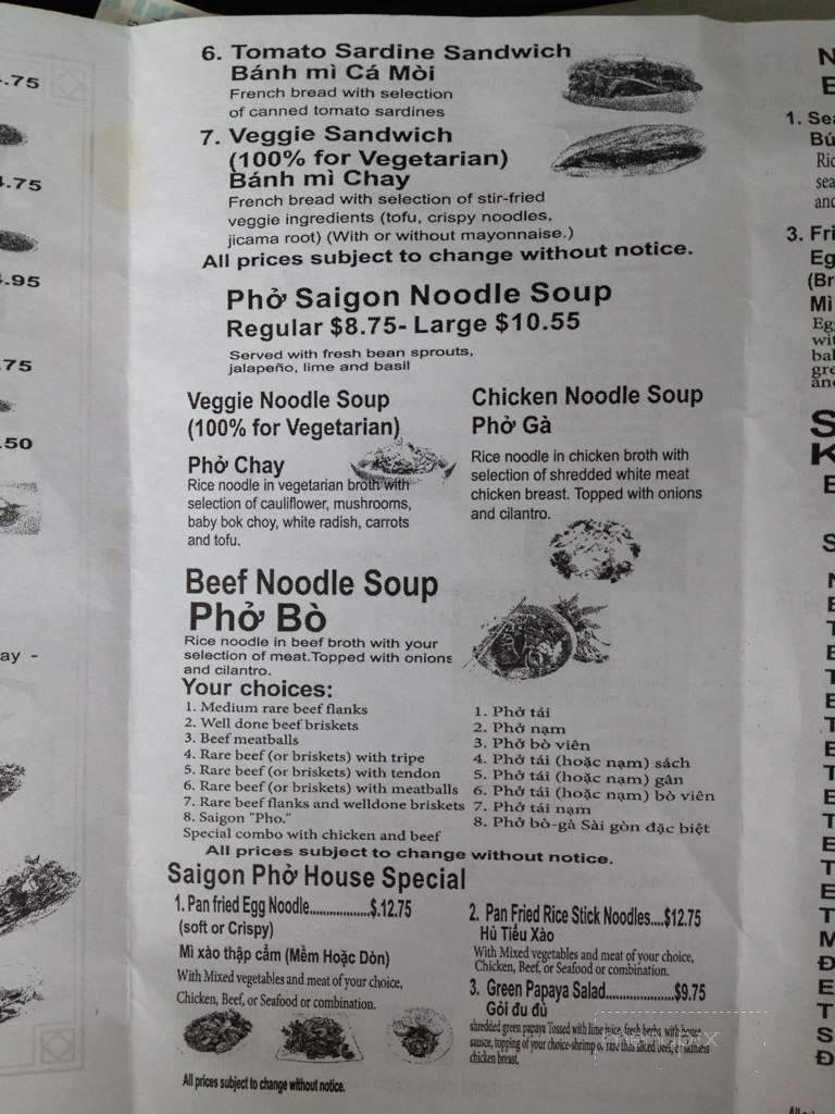SaiGon Pho & Cafe - Forest Park, IL menu_pic
