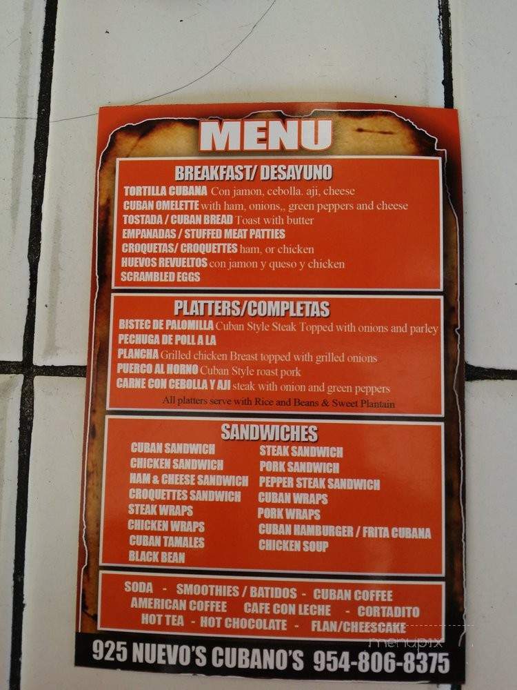 925 Nuevo's Cubano's - Fort Lauderdale, FL menu_pic