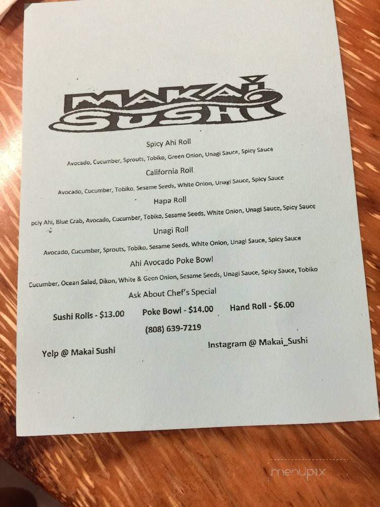 Makai Sushi - Koloa, HI menu_pic