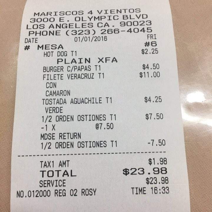 Mariscos 4 Vientos - Los Angeles, CA menu_pic