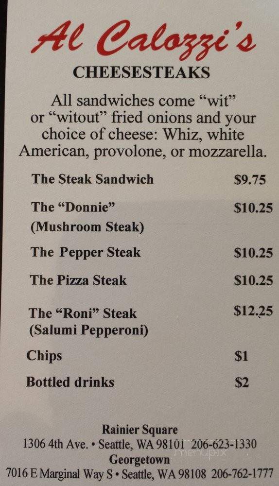 Calozzi's Cheesesteaks - Seattle, WA menu_pic