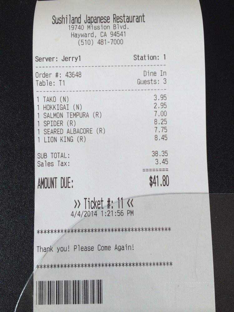 Sushiland - Hayward, CA menu_pic