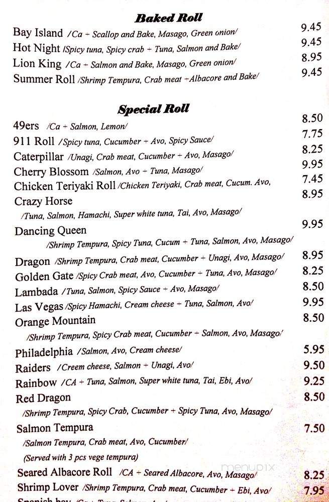 Sushiland - Hayward, CA menu_pic