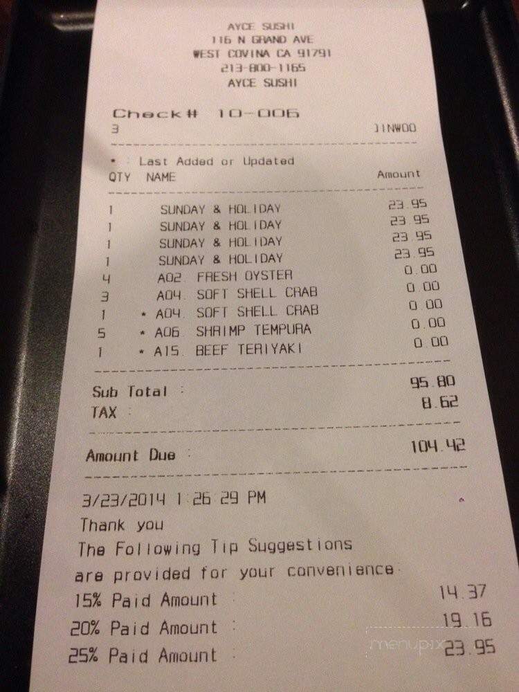 AYCE Sushi - West Covina, CA menu_pic