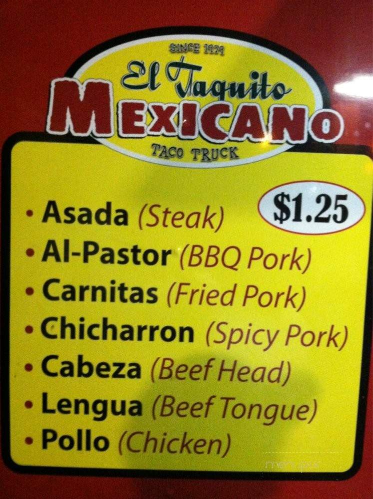 El Taquito Mexicano Truck - Pasadena, CA menu_pic